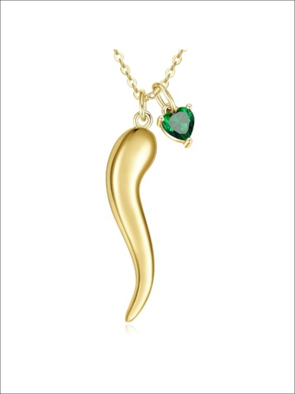 14k Gold Plated Italian Horn Cornicello Birthstone Necklace Pendant Charm